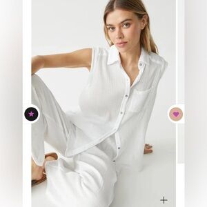 NEW Michael Stars Monique Gauze White Button Down‎ Blouse Tank Small